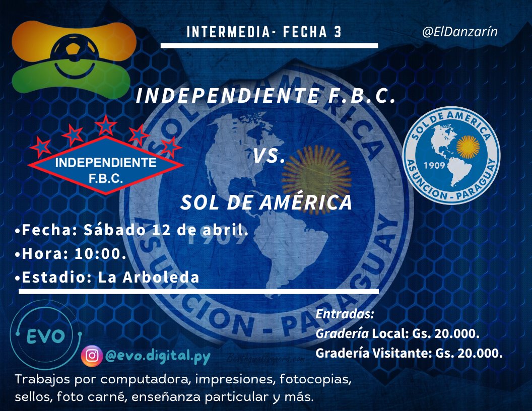 Entradas ya disponibles en redambar.com/eventos/93/ind…

Independiente F.B.C. vs Sol de América.

#Internedia 🏆 Fecha 3.
instagram.com/evo.digital.py…