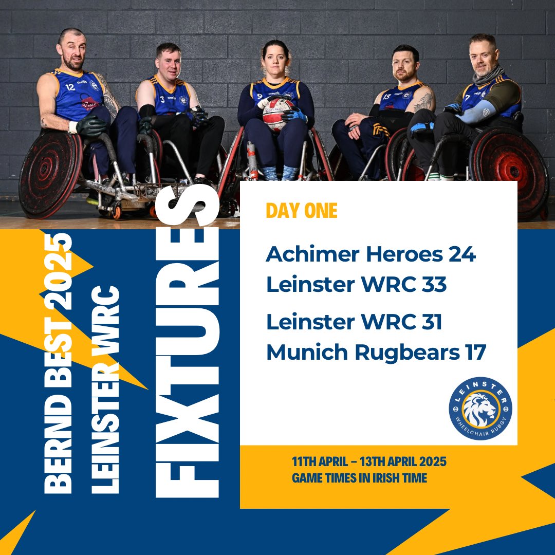 Wheelchair Rugby IRL (@wheelsingreen) on Twitter photo A spectacular performance from Leinster WRC to make it 2 out of 2 wins to top Pool D at Bernd Best!
<a href="/UlsterBarbarian/">Ulster Barbarians</a> are just underway in their final game of the day against Stoke Mandeville Maulers A spectacular performance from Leinster WRC to make it 2 out of 2 wins to top Pool D at Bernd Best!
<a href="/UlsterBarbarian/">Ulster Barbarians</a> are just underway in their final game of the day against Stoke Mandeville Maulers