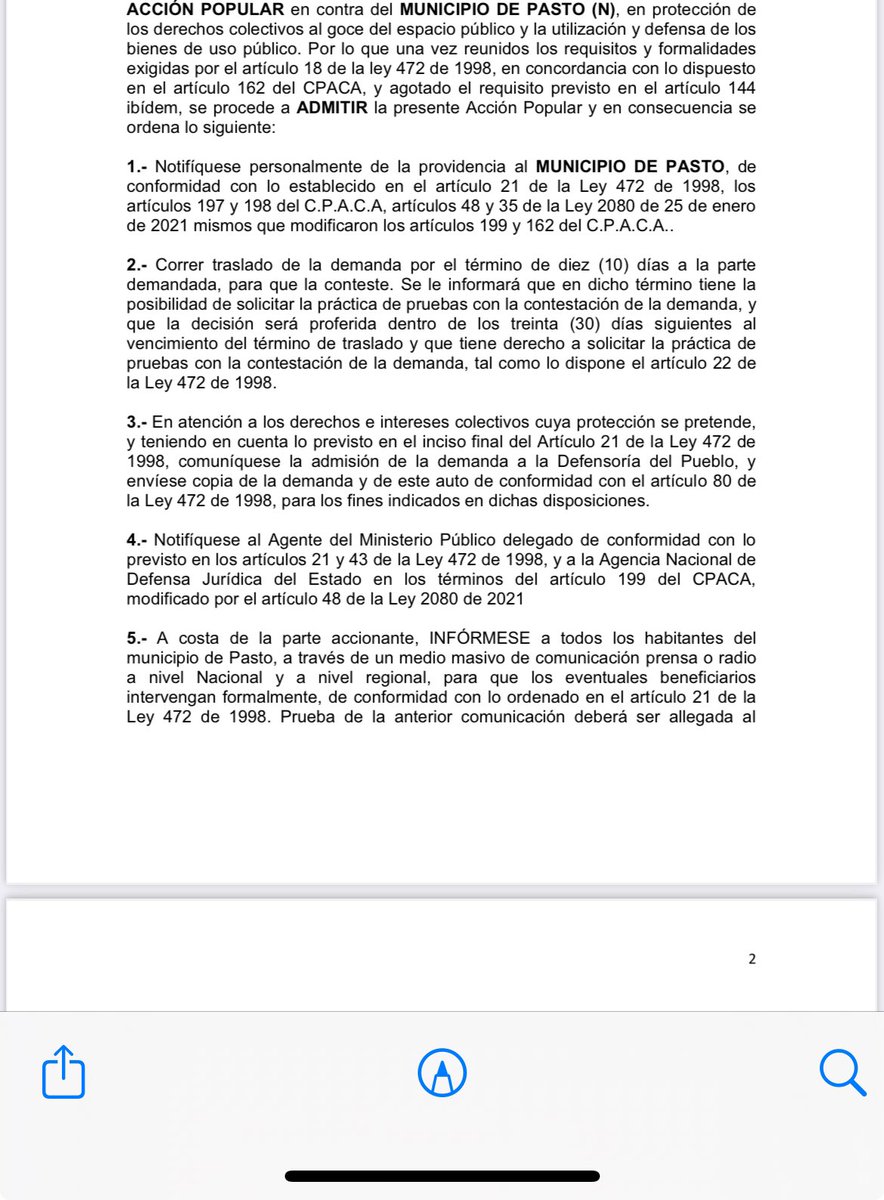 David_Enriquez5's tweet photo. Juzgado 5 Administrativo de Pasto ADMITE - ACCIÓN POPULAR contra el Municipio de Pasto, por infracción a sus deberes de garantizar el uso de espacio público (Vendedores Ambulantes) https://t.co/uS2AoXS06o