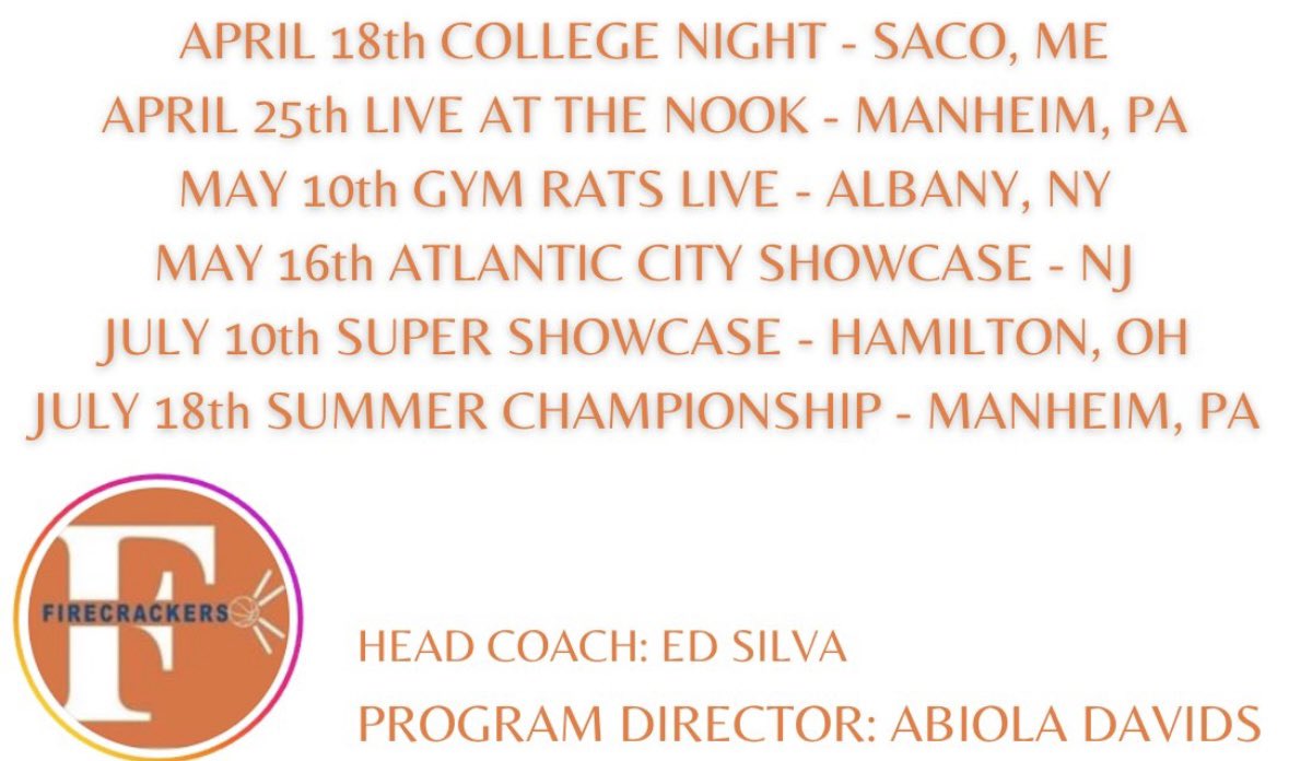 I am looking forward to playing with the 17U National Firecrackers this year! Here is my schedule!