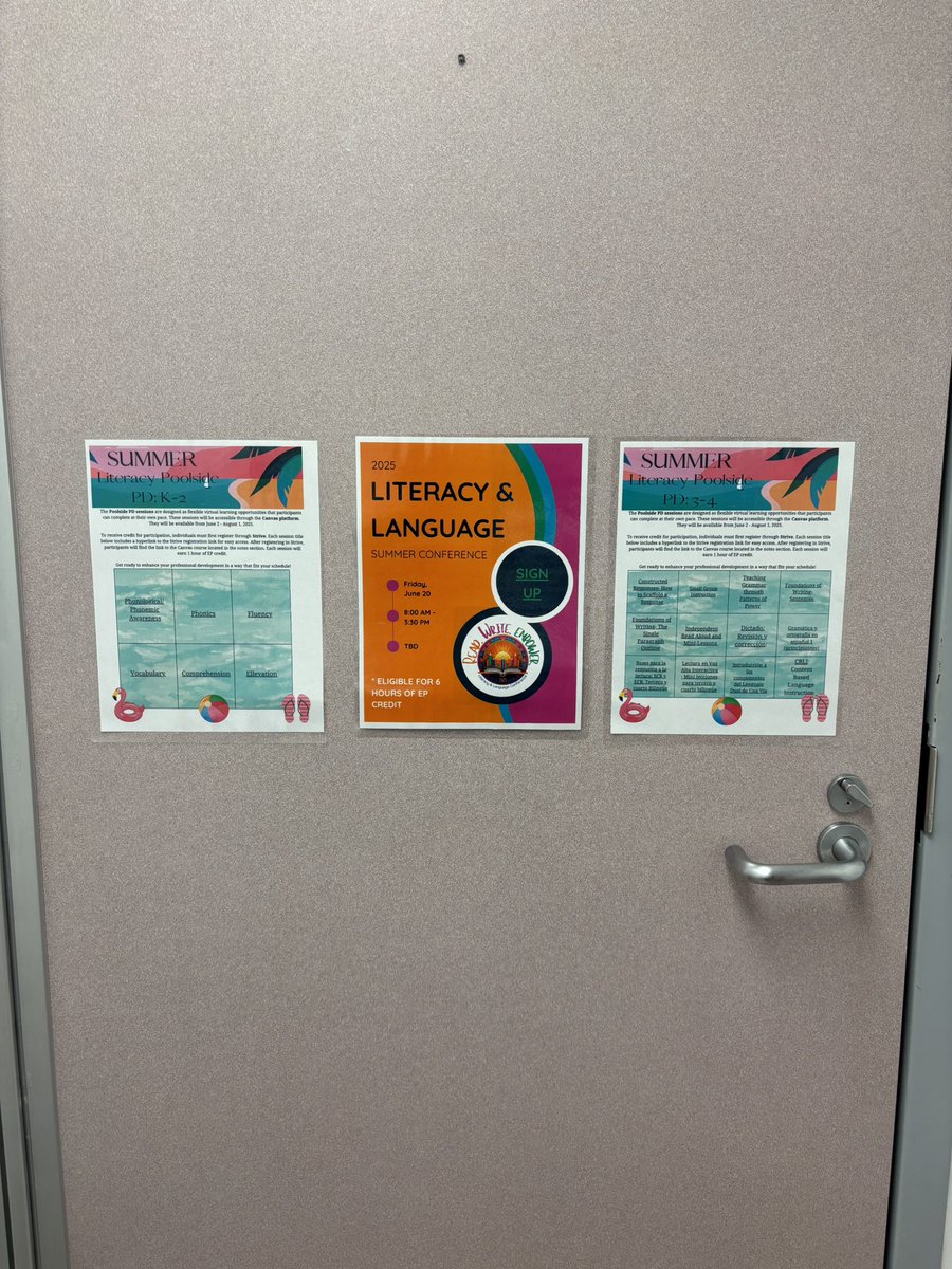 Happy Friday! What better way to advertise Summer Literacy Conference &amp; Poolside PD’s -  Staff restrooms! 😊 #meador #pisdlachat