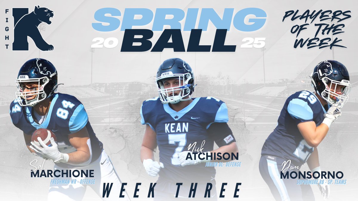 Kean University Football (@kufootball212) on Twitter photo WEEK 3๏ธโฃ PLAYERS OF THE WEEK
HARD WORK WORKS
O - <a href="/Marchione_Sal/">Sal Marchione</a>
D - DL Nick Atchison
SPT - <a href="/DomMonsorno/">Dom Monsorno</a>
#MBK
F. I. G. H. T. TO BE A GREAT TEAMMATE
- earning their trust everyday
- showing it everyday
- be all in all the time
One week left to stack the days! ๐พ๐ WEEK 3๏ธโฃ PLAYERS OF THE WEEK
HARD WORK WORKS
O - <a href="/Marchione_Sal/">Sal Marchione</a>
D - DL Nick Atchison
SPT - <a href="/DomMonsorno/">Dom Monsorno</a>
#MBK
F. I. G. H. T. TO BE A GREAT TEAMMATE
- earning their trust everyday
- showing it everyday
- be all in all the time
One week left to stack the days! ๐พ๐