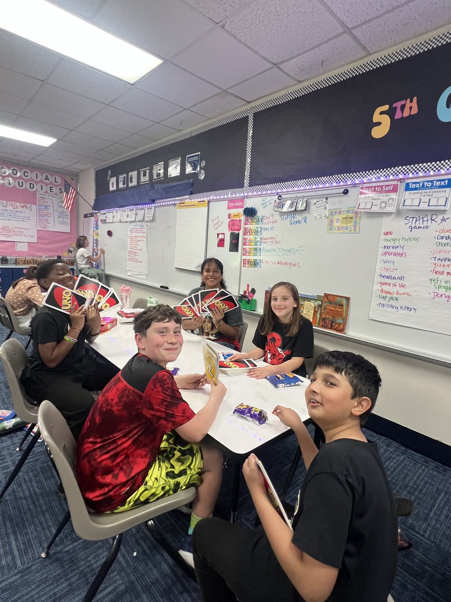 Nothing like a well earned game day to relieve stress before the STAAR test yesterday.  
Room 16 has worked so hard on the STAAR review the past few weeks, &amp; now it’s time to spend some quality time together to help us do our best! ✨✨