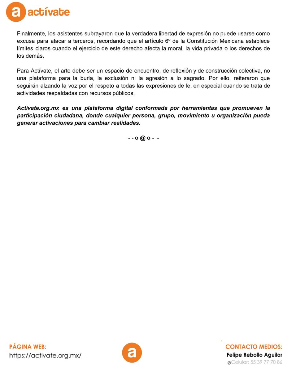 📢 Hoy difundimos nuestro comunicado oficial tras la reapertura de la exposición blasfema “La Segunda Venida del Señor”.

Exigimos respeto a la fe y que se deje de financiar con recursos públicos la burla hacia millones de católicos.

📄 Aquí el posicionamiento completo 👇