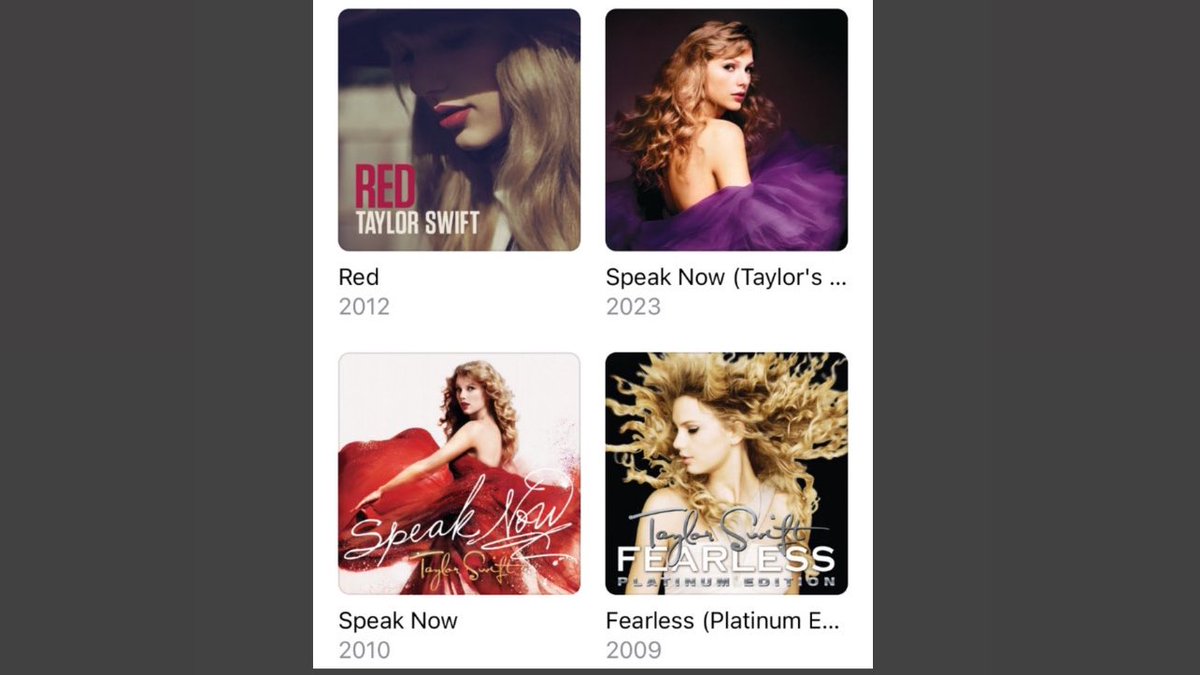 updateswiftbr's tweet image. EITA! Ordem dos álbuns de Taylor Swift é oficialmente alterada no Apple Music. Agora suas regravações ficam ao lado dos álbuns ‘stolens’. 👀

— Apenas o “Fearless (Taylor’s Version)” aparece em sua ordem original de lançamento.