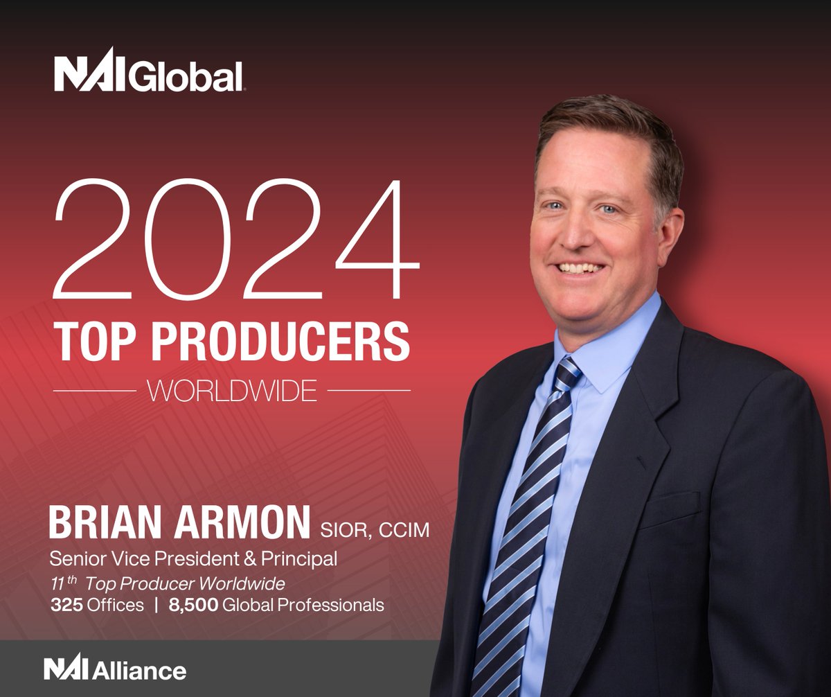 NAIAlliance's tweet image. Huge congrats to @Brian_Armon_ for being NAI Global's 11th highest producer worldwide in 2024 out of 8,500 professionals! 🌟 His dedication, expertise, and commitment to excellence make us proud to have him on our team! 🚀 #TopProducer #2024Achievements