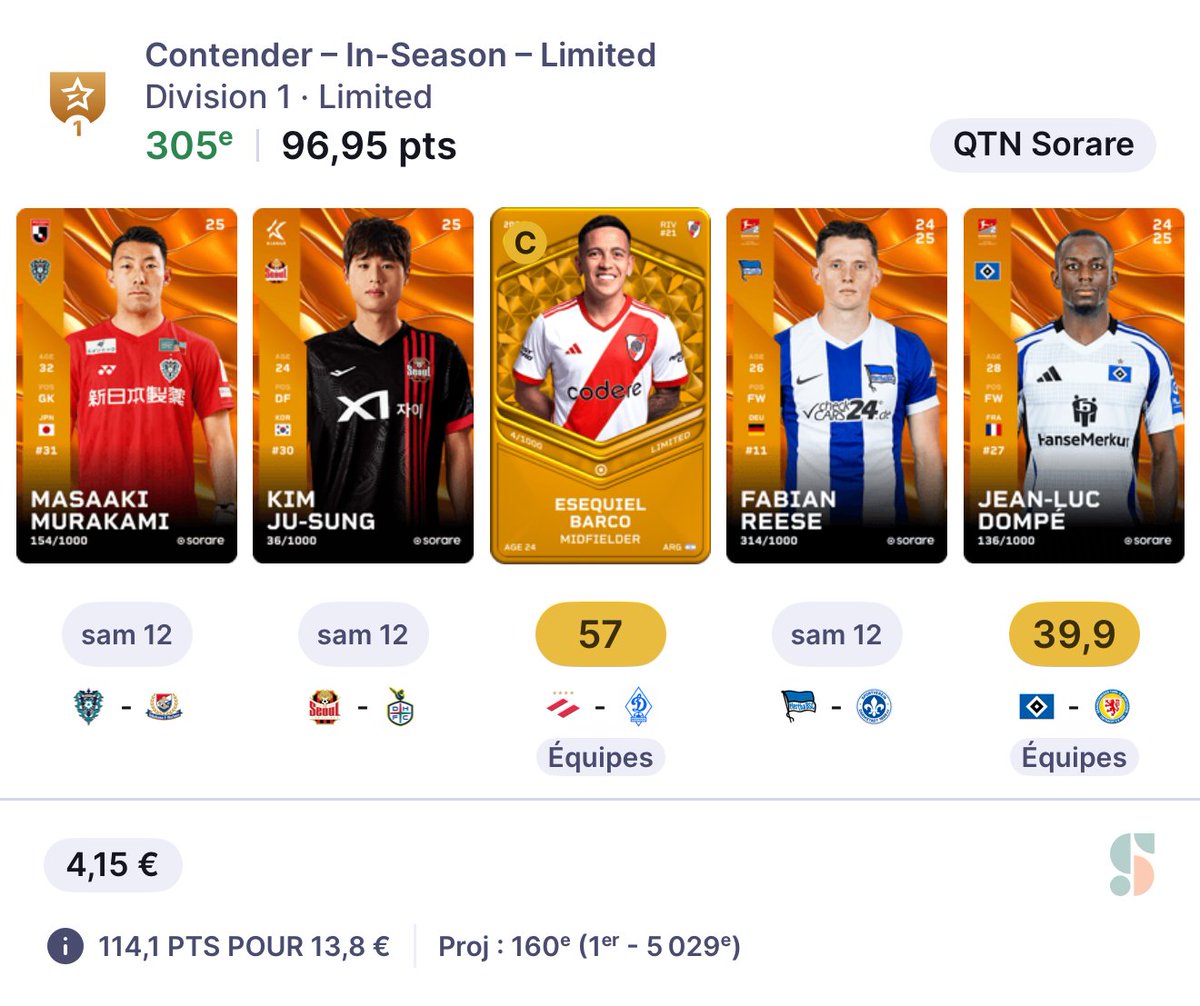 🚨 GIVEAWAY EXPRESS 🚨

C'est parti pour lancer la GW et dès ce soir, on vibre ENSEMBLE 🔥

🎁 Si Barco et Dompé sont décisifs, je vous fais GAGNER le joueur In-Season de #JPL Ahmed Touba (L15 : 53) !

➡️ Pour participer : LIKE + RT ce tweet
Tirage au sort demain matin si ça
