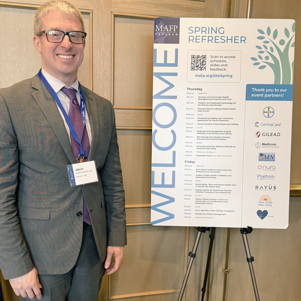Jason Greenwood, MD, MS, director of AI + CI in family medicine (<a href="/MayoClinicFMR/">Mayo Clinic FMR</a>), was a co-presenter for today's opening session, “AI in Family Medicine: Enhancing Care, Efficiency &amp; Connection.” #MAFPCME #artificialintelligence