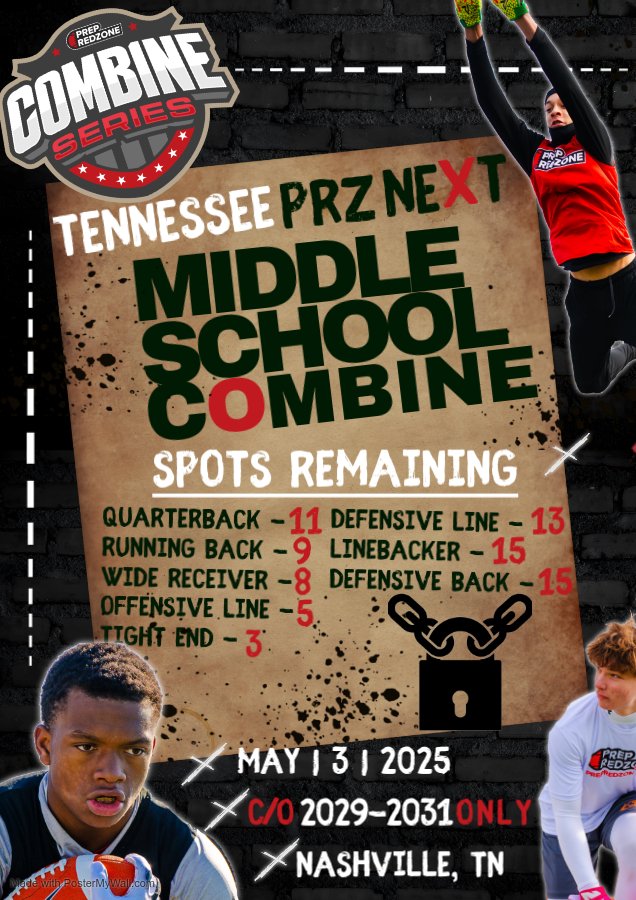 🚨PRZ Next Tennessee Middle School Combine🚨

🗓️May 3rd ||📍Nashville, TN ||🎓2029-2031

Tap in🔘: events.prepredzone.com/e/1506/registe…