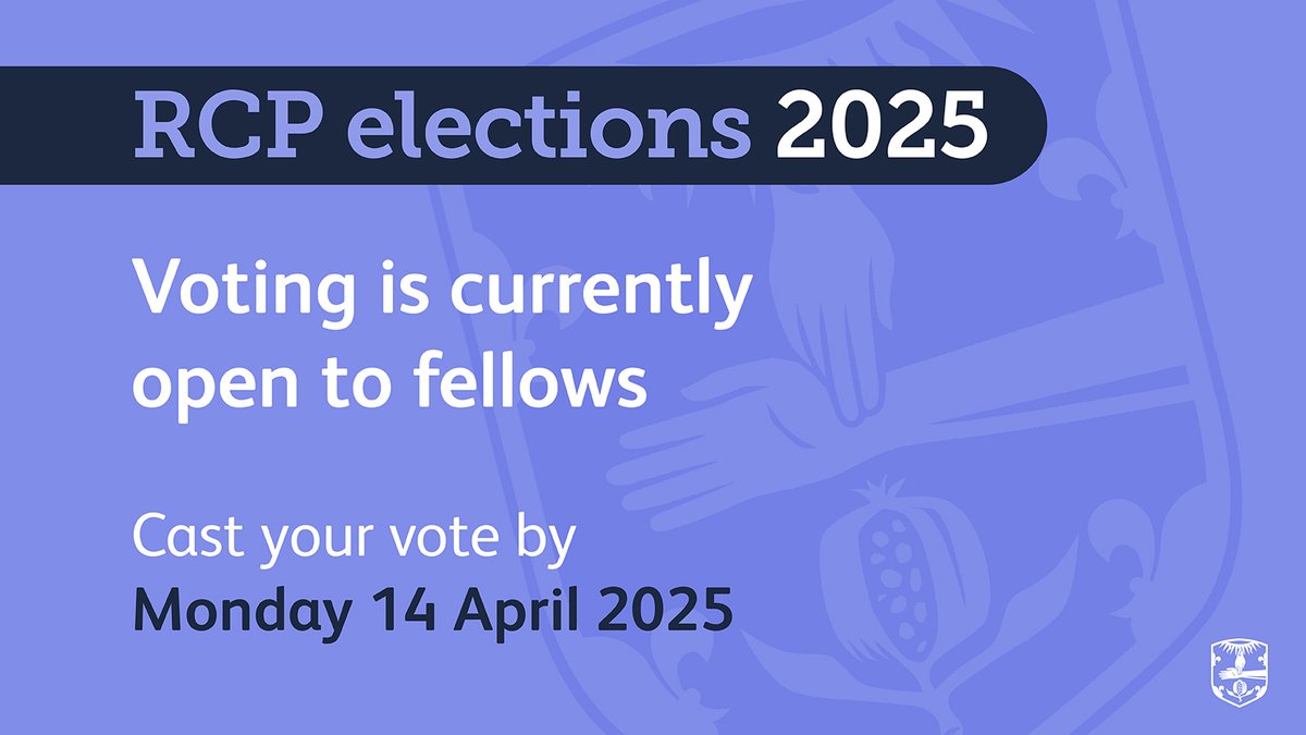 RCPhysicians's tweet photo. 📢#RCPfellows voting for this year’s elections is closing soon.

Online voting will close at midday on Monday 14 April.

Don’t forget to cast your vote in our upcoming elections for your new president, clinical vice president and new councillors. https://t.co/DZPgihn2lp