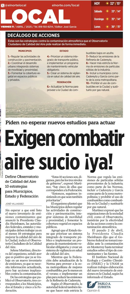 Nota periodística de hoy en El Norte Local.

📅 11/04/25