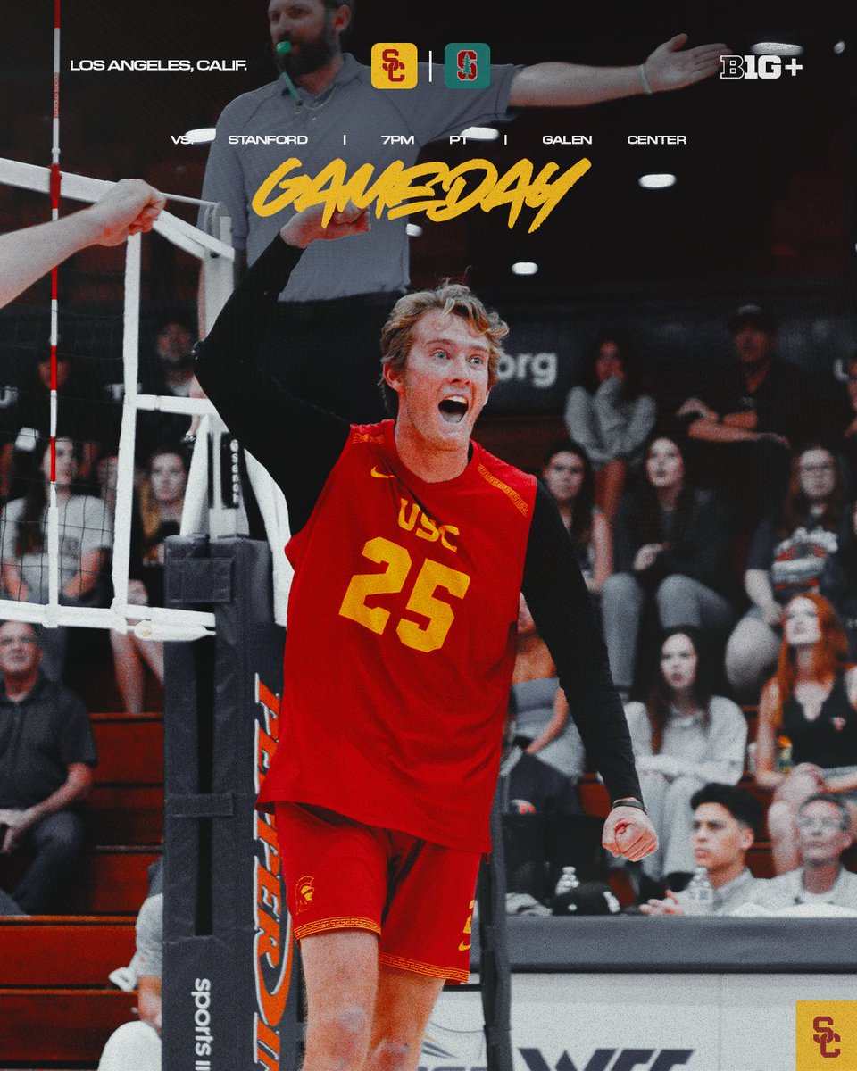 USCmensvolley's tweet photo. ⚔️ #USCMVB 🏐 #GAMEDAY
#3 USC 🆚 #13 Stanford
📍 | Galen Center
⏰ | 7p PT
🎟️ | https://t.co/mXuRPvTZQ1
📕 | https://t.co/HQCwVqcvMv
📊 | https://t.co/gybLXxRQDB
📺 | @BigTenPlus
📱 | https://t.co/cQe1a0fpLS
#FightOn ✌️🏐 #NCAAMVB
𝗧𝗛𝗘 𝗣𝙇𝘼𝗖𝗘 𝗧𝗢 𝗕𝗘. https://t.co/sxWt3aeNc8