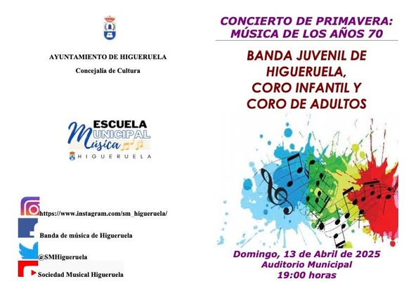 JovenHigueruela's tweet image. CULTURA | 📷📷 CONCIERTO DE PRIMAVERA "Música de los 70", a cargo de la Banda Juvenil y Coro infantil y adultos de la Academia de Música de #Higueruela
📷Domingo 13 abril · 19:00 horas · Salón de Actos