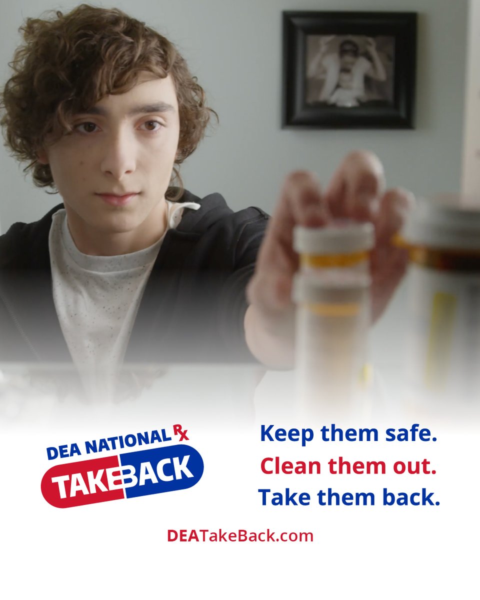 Help keep our communities safe and healthy during National Prescription Drug Take Back Day, April 26th. Find a collection site near you at dea.gov/takebackday#co… Do your part to lower overdose deaths and prevent drug misuse before it starts. #ad