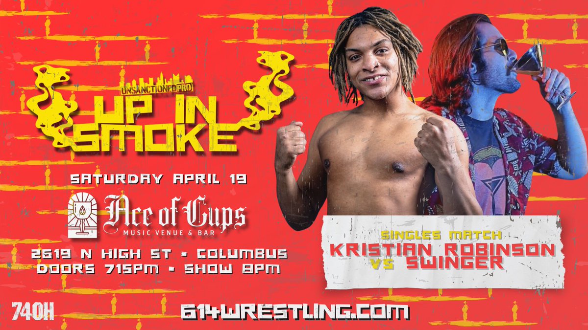 UnsanctionedPro's tweet photo. ⚠️NEW MATCH SIGNED⚠️

We’ve been throwing around the phrase “pro party, pro wrestling” &amp; our next matchup couldn’t fit the bill better. #UPSmoke 

[singles match]
KRISTIAN ROBINSON
vs
@SwingerFitz 

*less than 40 tickets left*
🎟️https://t.co/94m9JbxHi9 https://t.co/CXEP2CEvUd