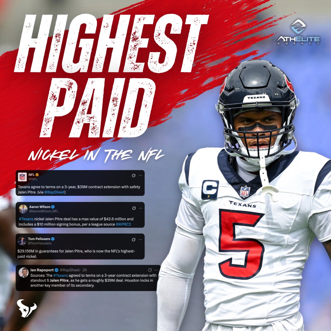 💰Secured. 

Congrats <a href="/JalenPitre1/">Jalen Pitre</a> , you earned it! 

#Texans #Feed5More  #STAR #AthEliteAgency