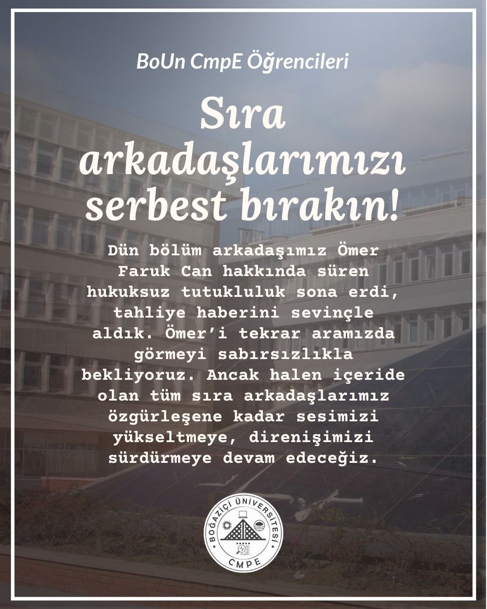 Ömer'in geri dönüşünü sevinçle karşılıyor, hâlâ yaşanmaya devam eden hukuksuzlukları unutmuyoruz. Sıra arkadaşlarımızı serbest bırakın!