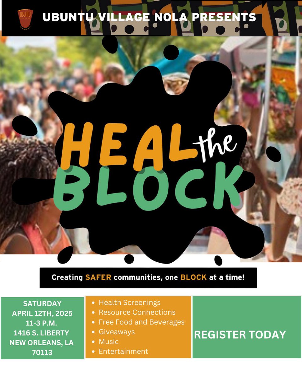 LAKidsRights's tweet image. This weekend join @UbuntuVillageNOLA for Heal the Block! 

📅 Saturday, April 12th 2025 | 📍1416 S. Liberty St. NOLA 70113(Corner of MLK) | ⏰ 11 AM - 3 PM