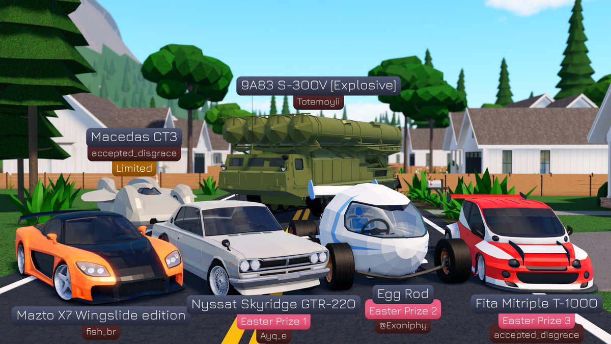 Here's a look at the new vehicles for this update! 3 of these are rewards from the upcoming event.

There's also 2 new dealership vehicles and an old landspeed record-breaker as a limited car 🔥