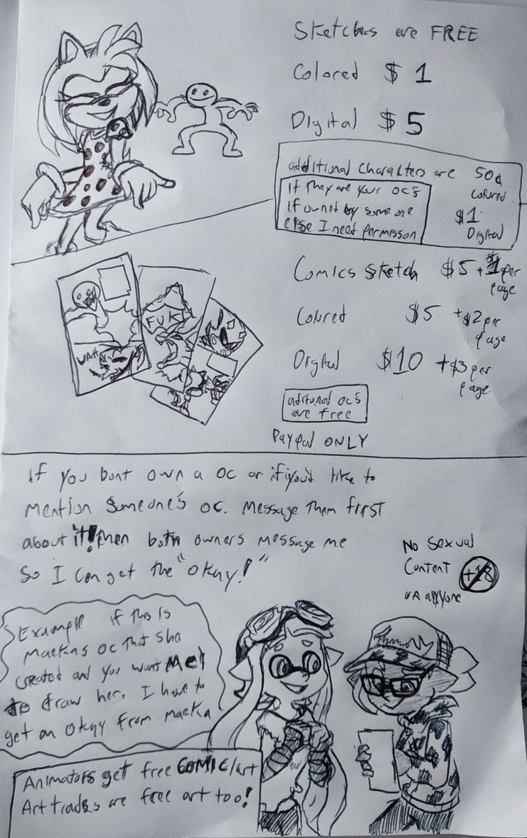RangerBizmuth's tweet image. OK guys so I am gonna change a few things on commissions and that is the price range.
Sketches are free (additional ocs are .50)
For colored it's $1 (additional ocs are .50)
Digital is $5 (additional ocs are $1)