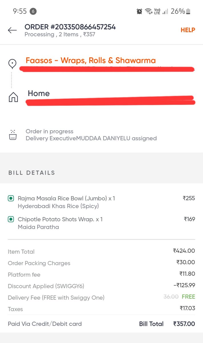mojojomo_'s tweet photo. @Swiggy @SwiggyCares I placed and order at 7:51 PM. It is 10 PM. I have been in contact with customer support for 1 hr. They are not responding and refusing to escalate the issue to the supervisor. The restaurant refused to remake order as it was stolen by first driver. HELP. https://t.co/6gXvVKabt6