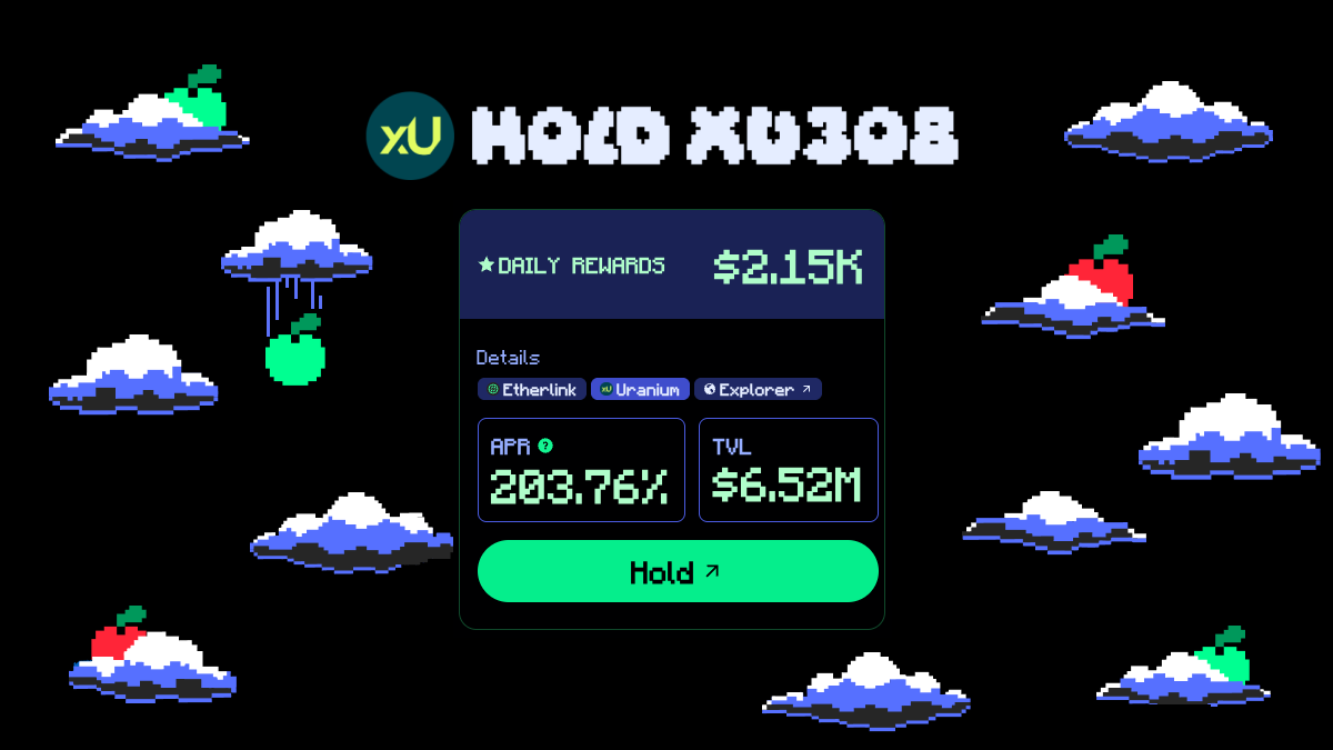 Get over 200% APR on uranium – yes, the real kind! ☢️

The <a href="/uranium_io/">XU3O8</a> opportunity on Apple Farm gives you direct exposure to physical uranium - audited, stored, and tokenized.

Now live on Etherlink with 200%+ APR in onchain rewards. No minimums, instant settlement, real market