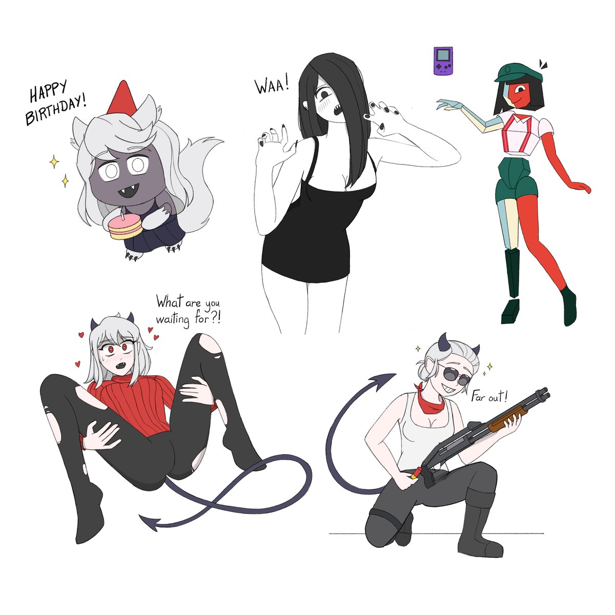 All my drawings from March &amp; April 2025. Been busy partying like a degenerate but I've tried to improve my drawing &amp; animation in between all the hangovers!

[#digitalart #artistsontwitter]