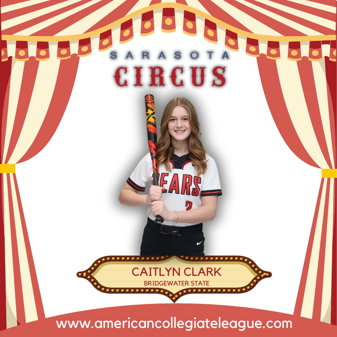 Sarasota Circus (@circussb) on Twitter photo Welcome to the 2025 Sarasota Circus, CAITYN CLARK from <a href="/Bh2osoftball/">Bridgewater Softball</a> coming to the <a href="/FGCLsoftball/">Florida Gulf Coast League</a> battle of the beaches 🏖️ for the greatest show on dirt‼️
#BigTop🎪
🗓️6/11-7/12
📍Bradenton/Sarasota, FLA
Players Register:⬇️
AmericanCollegiateLeague.com
#fastpitchunited #playball Welcome to the 2025 Sarasota Circus, CAITYN CLARK from <a href="/Bh2osoftball/">Bridgewater Softball</a> coming to the <a href="/FGCLsoftball/">Florida Gulf Coast League</a> battle of the beaches 🏖️ for the greatest show on dirt‼️
#BigTop🎪
🗓️6/11-7/12
📍Bradenton/Sarasota, FLA
Players Register:⬇️
AmericanCollegiateLeague.com
#fastpitchunited #playball