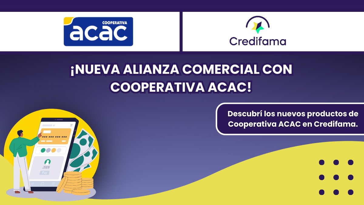 credifama's tweet photo. 🎊¡Formamos una nueva alianza comercial con Cooperativa ACAC! 🤩

🔍 Descubrí lo nuevo, conocé los productos de ACAC en Credifama 👉 https://t.co/AbHmDKURiX https://t.co/qGQGmEB0gm