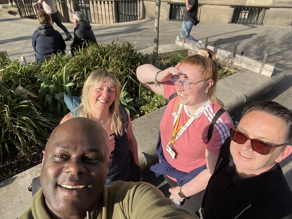 SimonHodgsonLCC's tweet photo. The #BARCABrilliant team are out✊🏽we are around the Corn Exchange &amp; then over to @TrinityLeeds for the intel debrief later

Sun is out &amp; it’s glorious☀️They have promised me next time they will do a TikTok dance craze…chicken, banana or end of time🤣
#StrutSafe😉 https://t.co/nsGEUCxt7D