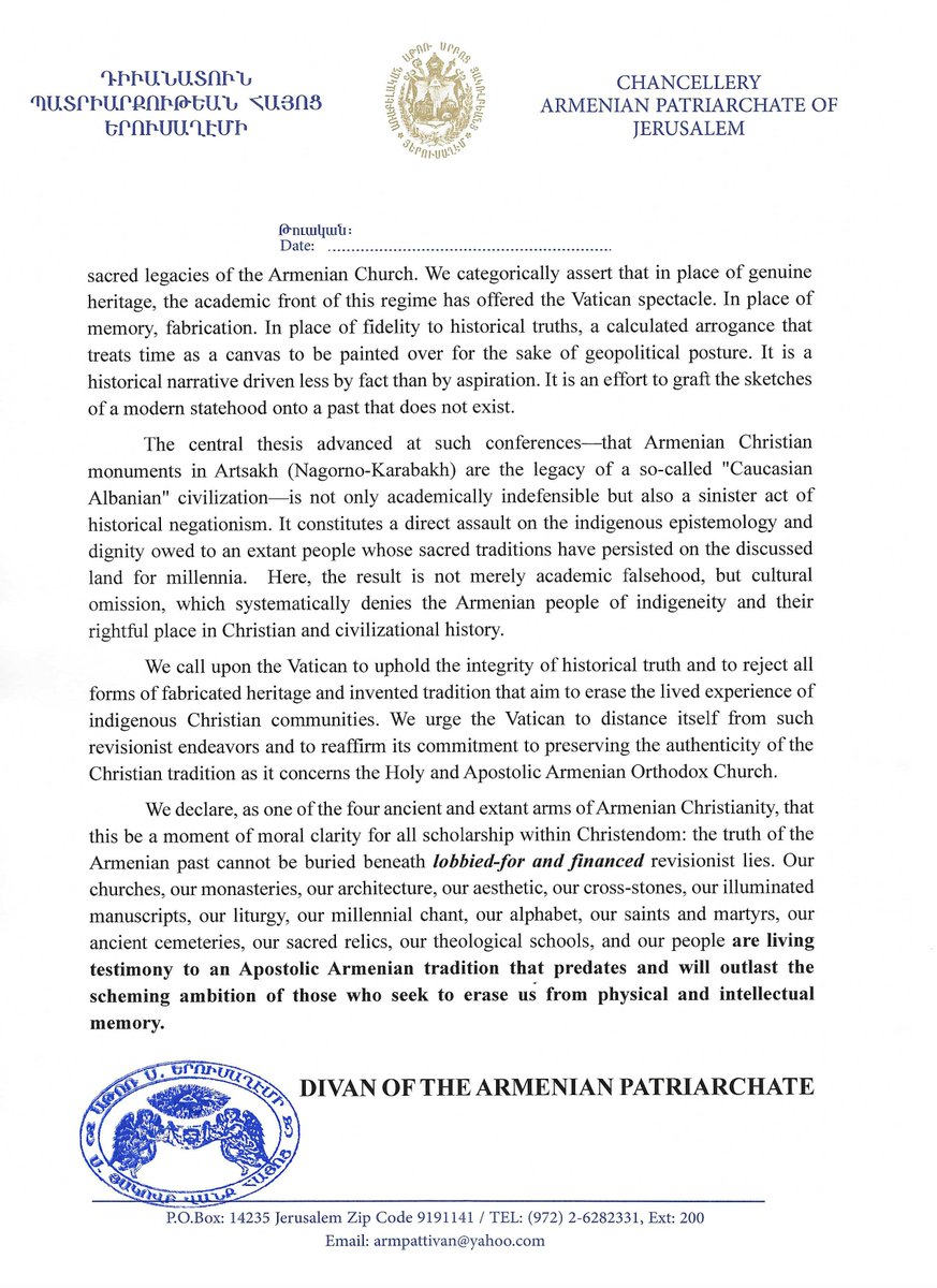 ArmenianQuarter's tweet photo. COMMUNIQUE ON THE VATICAN'S BASELESS AZERI-SPONSORED CONFERENCE https://t.co/THvCxjHykQ