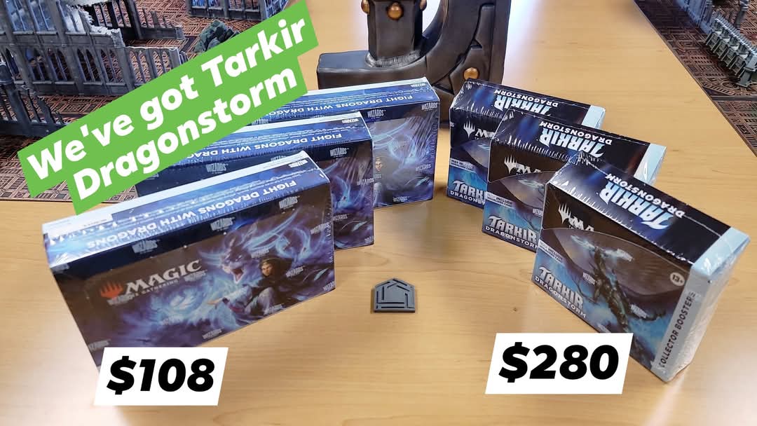 SprueHaus's tweet photo. We've got Magic the Gathering Tarkir Dragonstorm in stock! 
Play Boosters $108
Collector Boosters $280
Commander Deck case (5 decks) $215
Bundle $44 

See you at the store in Saline, MI!
#mtgcommunity #mtgcommander #magicthegathering #TarkirDragonstorm https://t.co/vLwZmG55T7