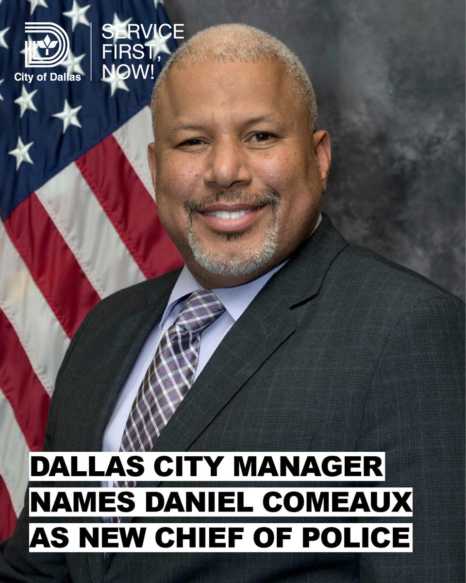 Daniel Comeaux named as new Dallas Police Department Chief of Police.

"I am proud that my career in law enforcement has come full circle and look forward to serving alongside the men &amp; women of DPD."

ow.ly/OEqk50Vz5mo