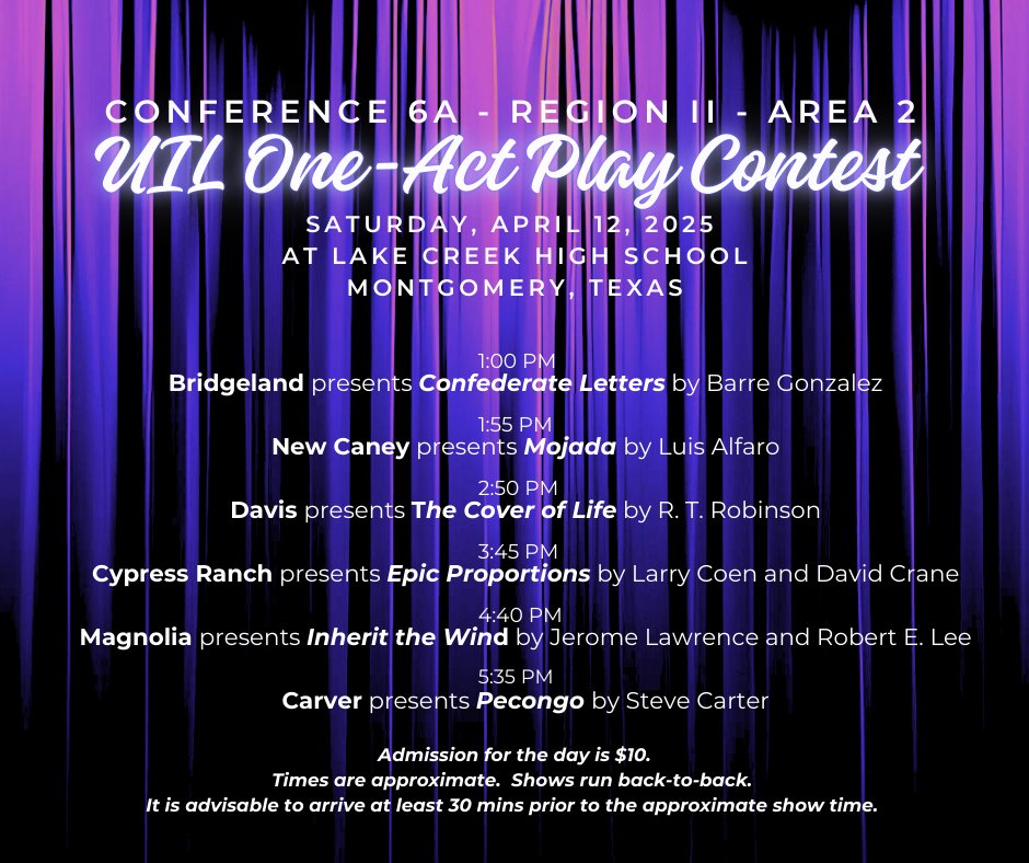 Kelley Hughes (@cfisd_fa_coord) on Twitter photo Break a leg Bridgeland and Cypress Ranch as you compete tomorrow -- already in the top 48 6A plays in the state!!! #WeAreCFISDTheatre Break a leg Bridgeland and Cypress Ranch as you compete tomorrow -- already in the top 48 6A plays in the state!!! #WeAreCFISDTheatre