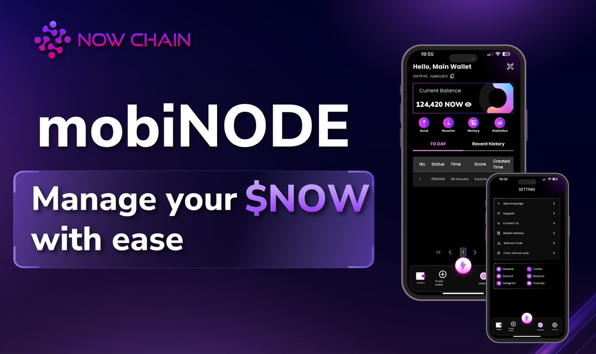mobiNODE built in wallet – your all-in-one mobile wallet designed to manage your $NOW with ease📲

From sending &amp; receiving to tracking your rewards and managing your wallet, mobiNODE keeps everything at your fingertips.

📲 Simple. Secure. Seamless.
💜 Powered by <a href="/NOWChainX/">NOWChain</a>
