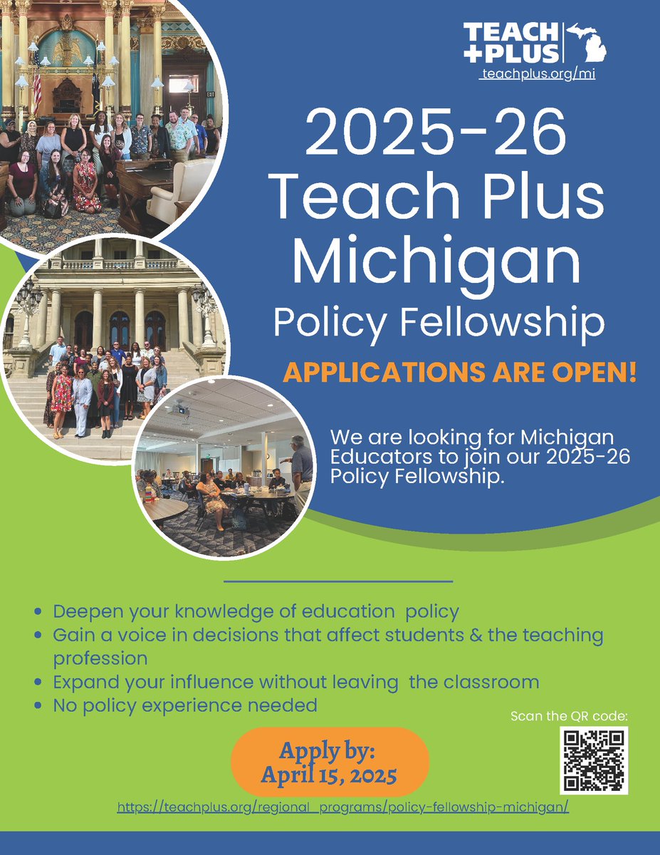 TeachPlusMI's tweet image. #MichiganTeachers, there is still time to apply for our Policy Fellowship! No policy experience is required. You can take part in shaping educational policy that directly impacts your classroom.

Apply here: teachplus.org/regional_progr…

#TeachPlus #TeacherLeaders #Michigan #education