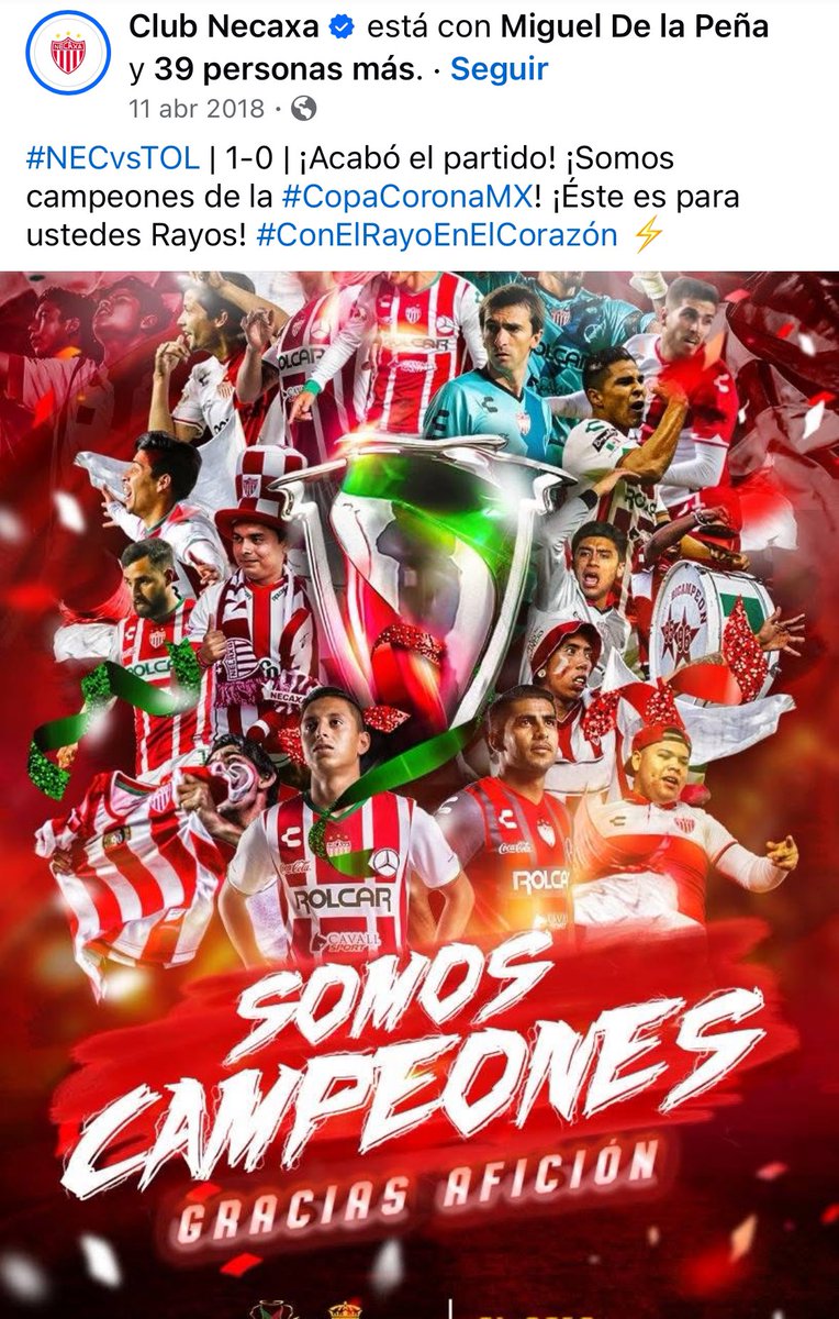 torresceronmanu's tweet photo. Justamente hoy pero del 2018 el @ClubNecaxa ganaba la copa mx ganándole al Toluca … como pasa el tiempo, hoy esperemos no perder un 6-2 como el año pasado🥲 @Rayo_Valencia  #NECvsPAC #PuroRayoALVictoria https://t.co/BjR4Rsmrm0
