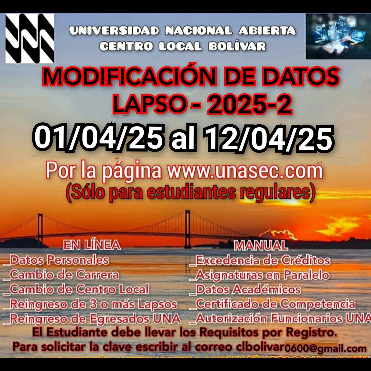 Continuamos con el proceso de Modificaciones por la página de Inscripción unasec.com en la #UNA