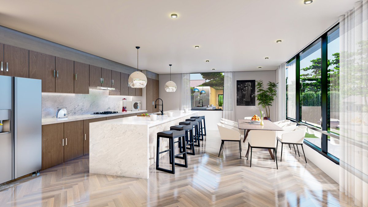 Recent Completed Interior 3D Open Kitchen &amp; Dining Rendeeing.

Clean lines, warm tones, and sunlight everywhere.
This open kitchen + dining space is all about effortless modern living.
#Architecture #InteriorDesign #ModernLiving #Minimalism
Architect here: fiverr.com/s/YRj2Zwz