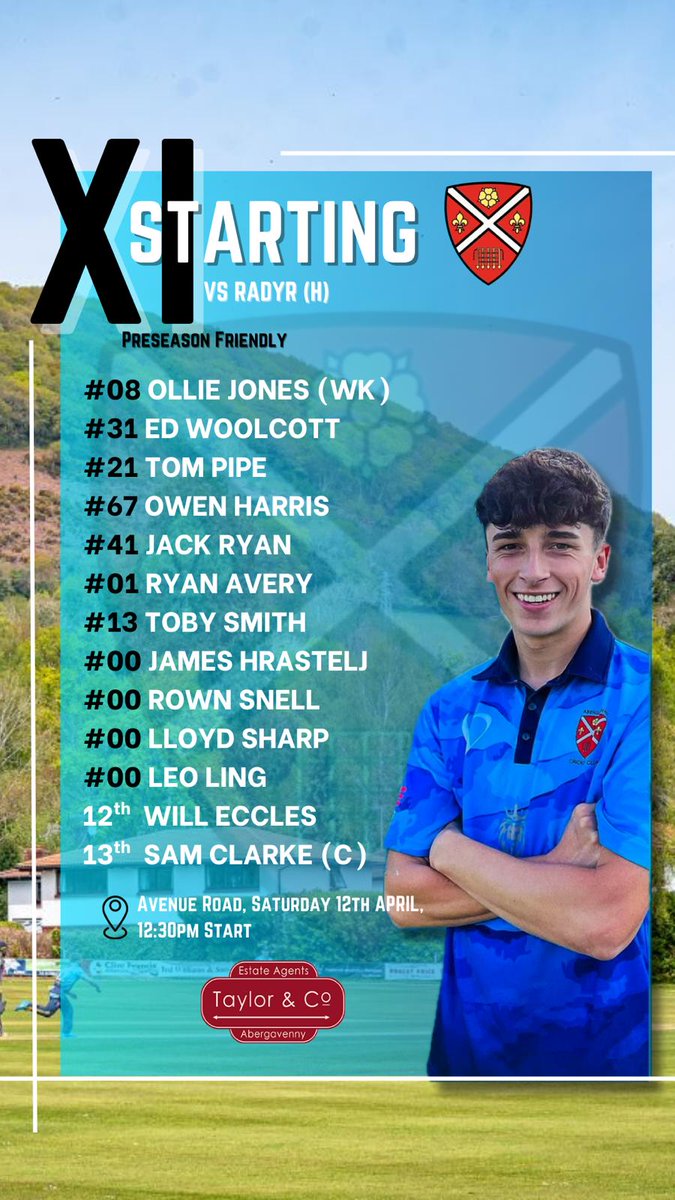 Team sheet for tomorrow's friendly match v <a href="/RadyrCC/">Radyr Cricket Club</a>