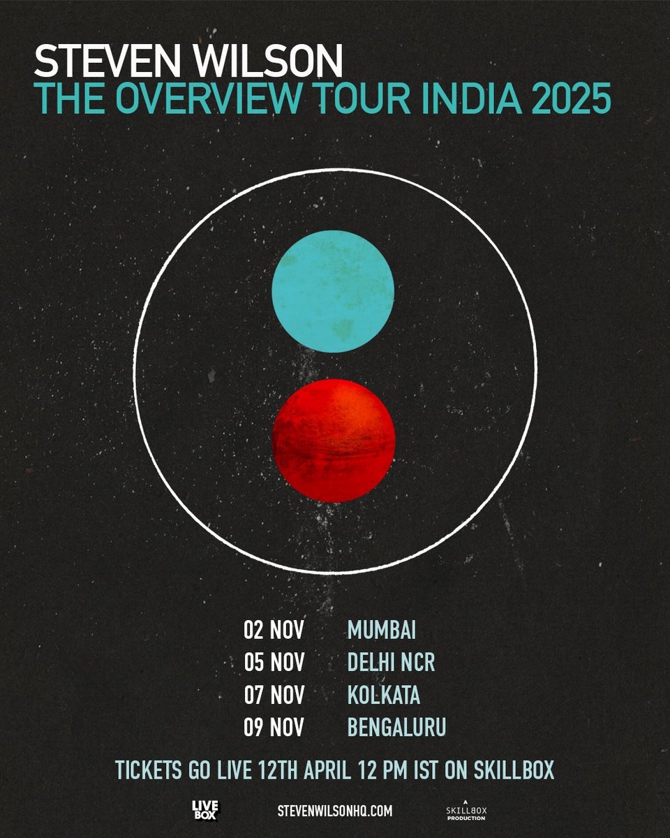 StevenWilsonHQ's tweet photo. I'm very excited to announce that The Overview tour is coming to India in November 2025! 

Dates are set; check my website and the ticket sites for specifics. 

Tickets go on sale Saturday, 12 April 2025, at 12:00PM (IST). Hope to see you there!

Link: https://t.co/EaHQpIByMX https://t.co/qEKK40Vl87
