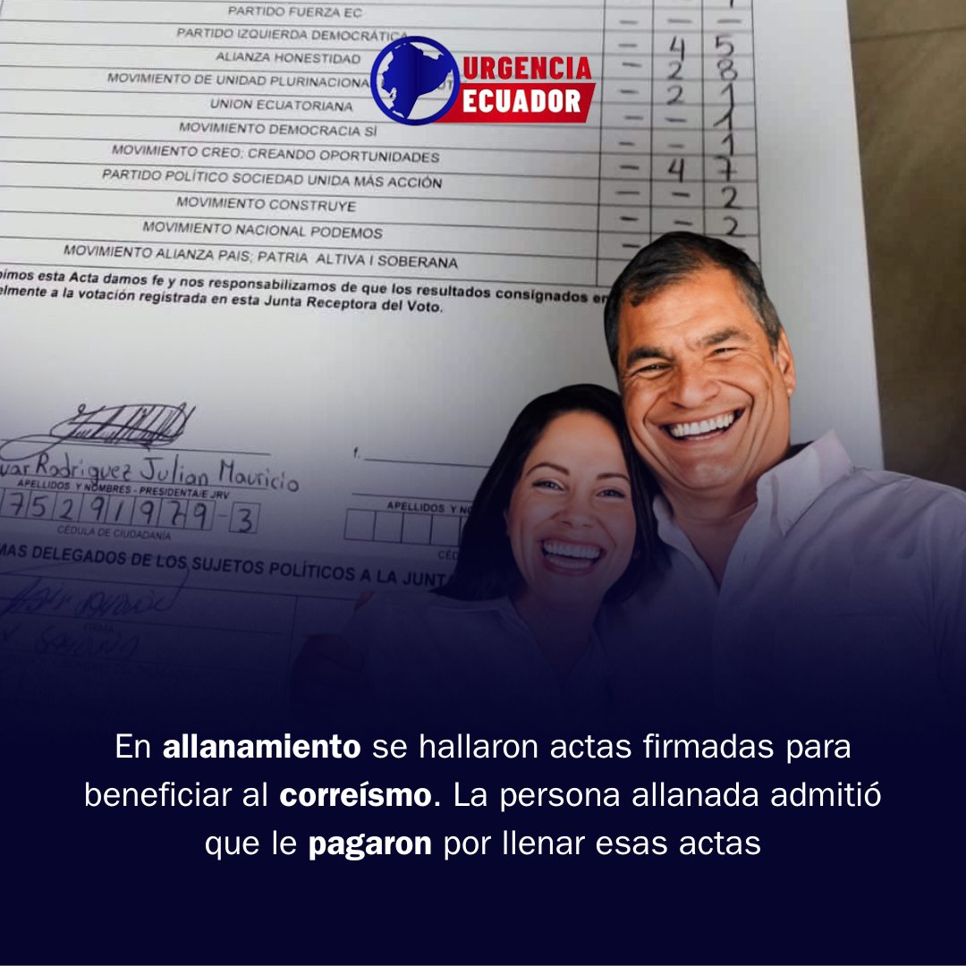 UrgenciaEcu's tweet photo. ⚫️En allanamiento, hallan actas firmadas para favorecer al correísmo. La persona involucrada confesó que le pagaron para falsificarlas
#FraudeElectoral #UrgenciasEC https://t.co/G1QI8Mt25D