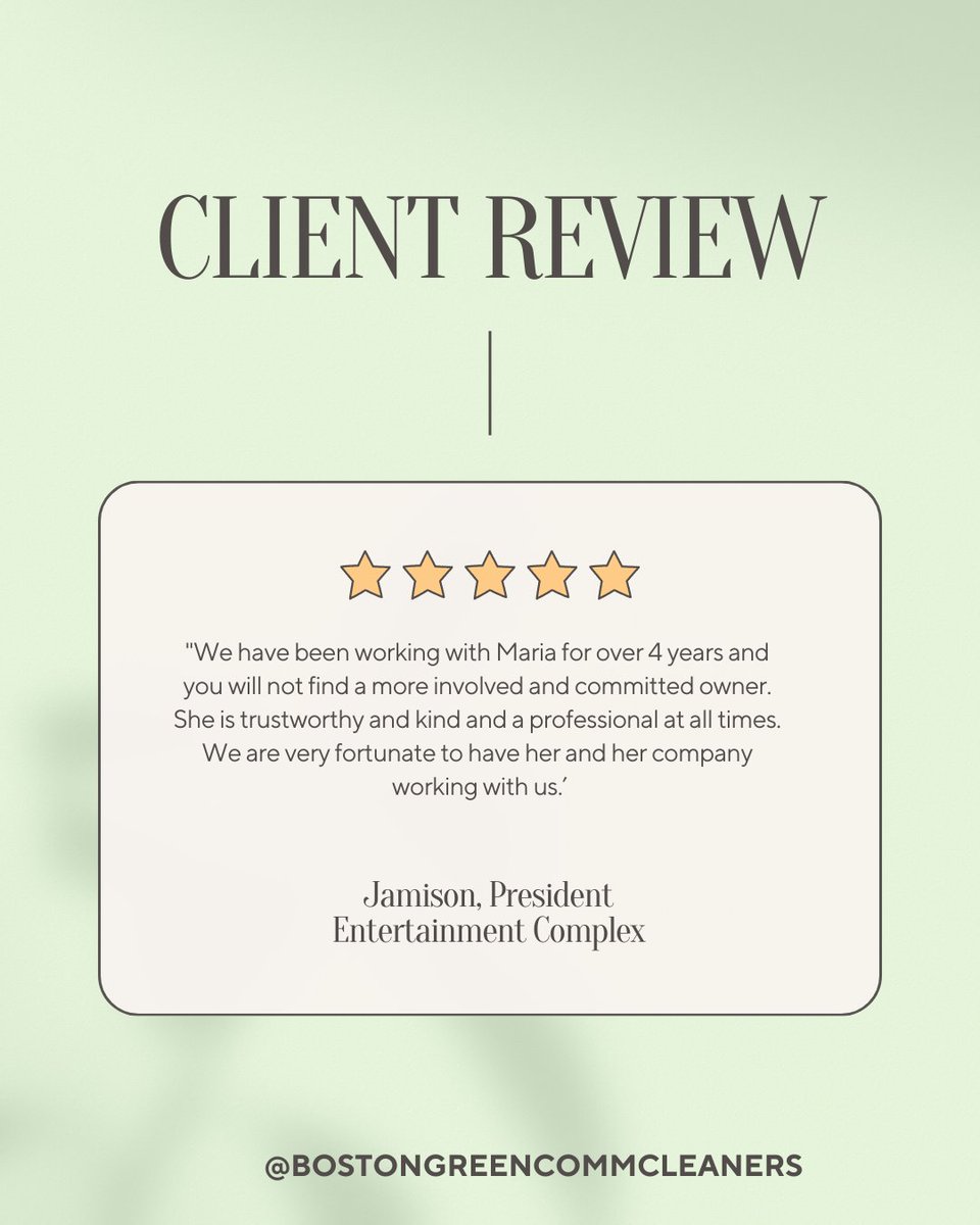 bgccleaners's tweet photo. Another 5-star review! ⭐️⭐️⭐️⭐️⭐️ Our clients trust us because we show up with professionalism, consistency, and a real commitment to keeping their buildings spotless. Thank you for letting us do what we do best—care for your space like it’s our own. https://t.co/uYi2ynlajd