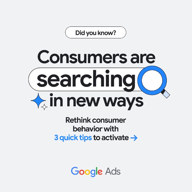 GoogleAds's tweet photo. Are you trying to reach new customers as they move from discovery to decision? 

The way people Search is evolving everyday with new AI-powered experiences. Check out these quick tips to capture the performance opportunities from these changing behaviors on Search 🔎