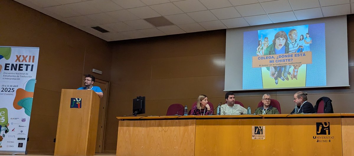 pramireztello's tweet photo. Y esto se acaba. Vamos a por la última mesa redonda del #ENETI2025 (😭): Colega, ¿dónde está mi chiste? El humor en la traducción audiovisual. Con Carla Botella, Yerai García, @Marioblaje y @quicorb. https://t.co/YKbA8IimHs