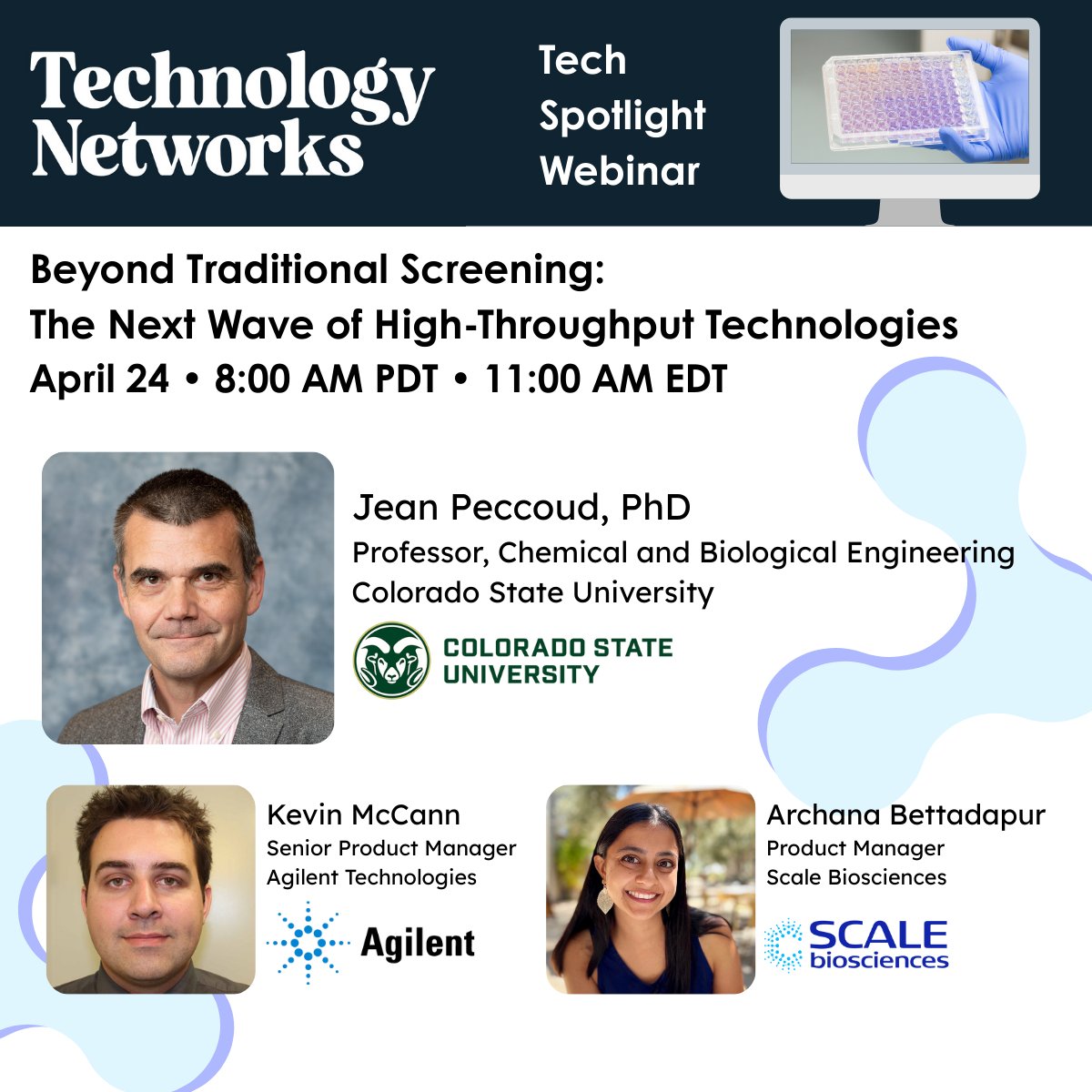 Scale Biosciences (@scalebio) on Twitter photo Don’t miss this webinar on the latest high-throughput screening technologies, brought to you by <a href="/Tech_Networks/">Technology Networks</a>. Featuring speaker Dr. Jean Peccoud (CSU) and an introduction to ScalePlex by <a href="/scalebio/">Scale Biosciences</a>!
📆 April 24 ⏰ 8:00 AM PDT Register: hubs.la/Q03gX6Vc0 #drugdiscovery Don’t miss this webinar on the latest high-throughput screening technologies, brought to you by <a href="/Tech_Networks/">Technology Networks</a>. Featuring speaker Dr. Jean Peccoud (CSU) and an introduction to ScalePlex by <a href="/scalebio/">Scale Biosciences</a>!
📆 April 24 ⏰ 8:00 AM PDT Register: hubs.la/Q03gX6Vc0 #drugdiscovery