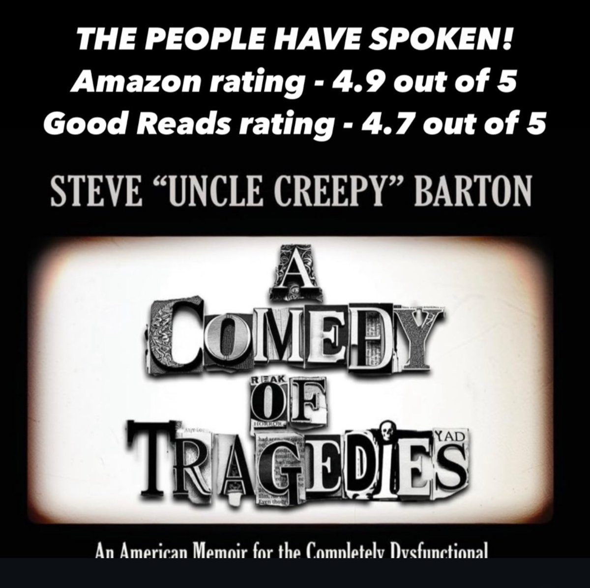 UncleCreepy's tweet photo. Another great review. Thank you, @bronxtko73! Get #acomedyoftragedies NOW! All your details here - https://t.co/MX1ChdwLoE and here - https://t.co/rU98OYclN5 ! #inmeitrust #terrifier #terrifier2 #terrifier3 #georgearomero #sidhaig #horror #life #adversity #funny #book https://t.co/gCBfaJJpZ1