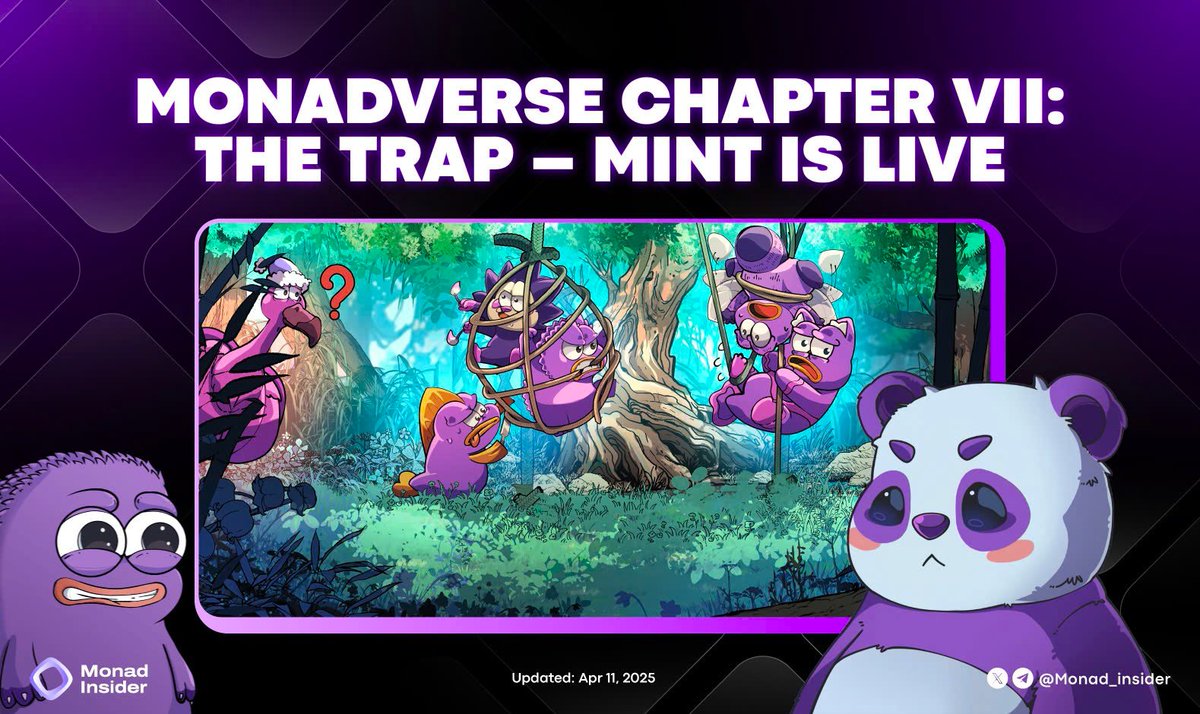 Monad Insider (@monad_insider_) on Twitter photo 📌 <a href="/monadverse/">Monadverse ⨀</a> Chapter VII: The Trap – Mint Now Live! 🌀
The adventure heats up in the latest chapter of the Monadverse saga. As the Monanimals close in on their mission to find young Mongrod, a surprising ambush throws them off course. In the chaos, they finally come 📌 <a href="/monadverse/">Monadverse ⨀</a> Chapter VII: The Trap – Mint Now Live! 🌀
The adventure heats up in the latest chapter of the Monadverse saga. As the Monanimals close in on their mission to find young Mongrod, a surprising ambush throws them off course. In the chaos, they finally come