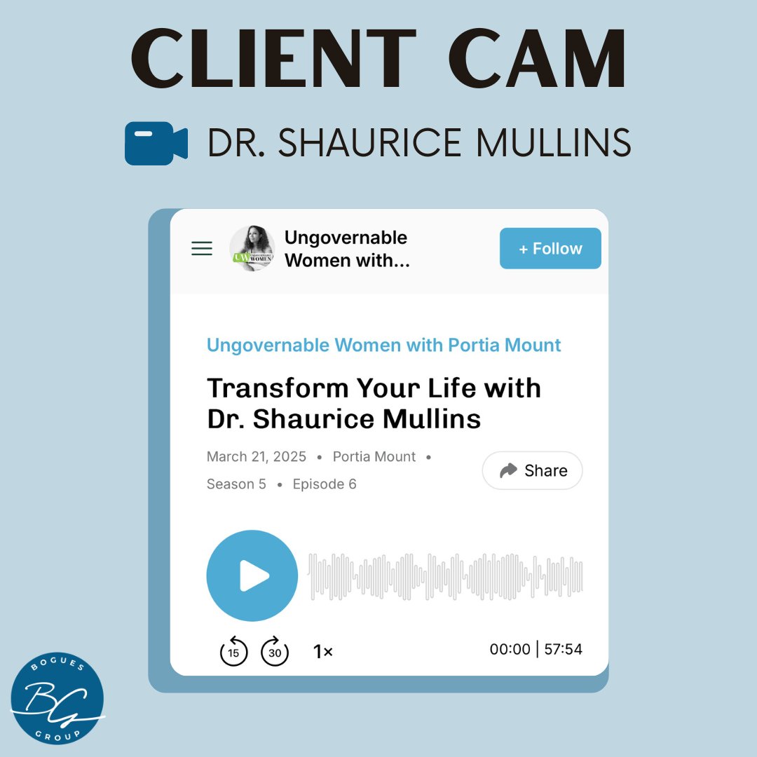 New Podcast! 🎙️ Dr. Shaurice Mullins on Ungovernable Women with Portia Mount. 🎧✨ Discover her journey and core values. Listen now! 🔗 ungovernablewomen.buzzsprout.com

Bogues Group offers impactful media placements and standout PR strategies. Visit boguesgroup.com today!
