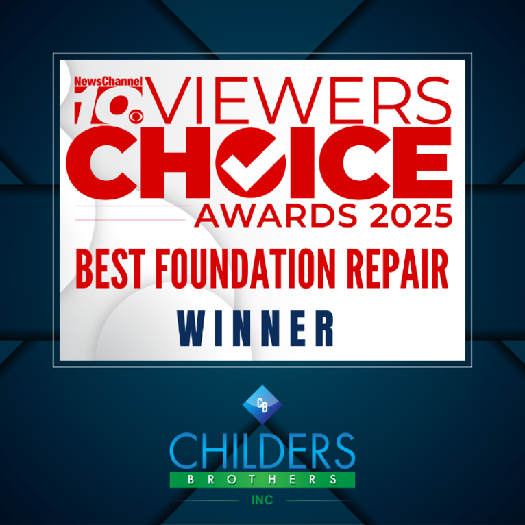 ChildersBrother's tweet photo. 🏆 Three-Peat Champions! 🌟 Thrilled to win the News Channel 10 Viewers Choice Award for Best Foundation Repair three years in a row! Get your FREE 27-point foundation analysis today.

📞 Call (800) 299-9563! 
#FoundationExperts #TrustChildersBrothers https://t.co/1wIuXxXASN